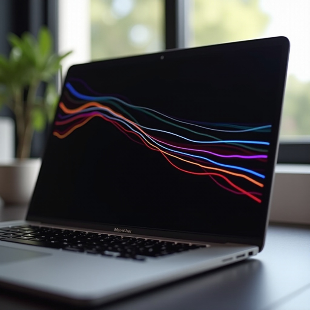 macbook pro siyah ekran üzerinde renkli çizgiler