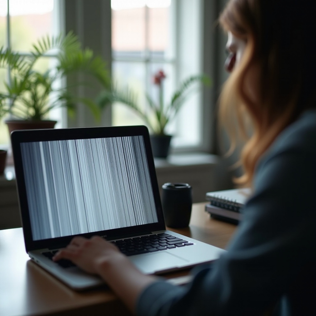 garis hitam vertikal di layar laptop